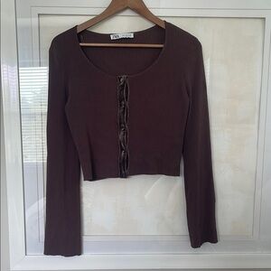 Zara Brown Ribbed Long Sleeve Top -size M